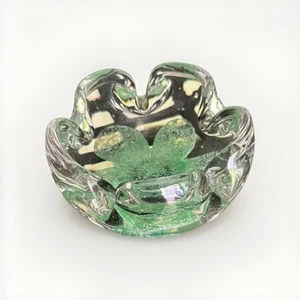 1977 SIGNED JOE ZIMMERMAN STUDIO GLASS 5 LEAF CLOVER ASHTRAY BOWL PAPERWEIGHT - Picture 1 of 8