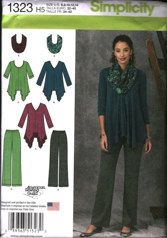 1323 UNCUT Simplicity Sewing Pattern Misses Knit Tunics Pants Infinty Scarf OOP - Image 1 of 2