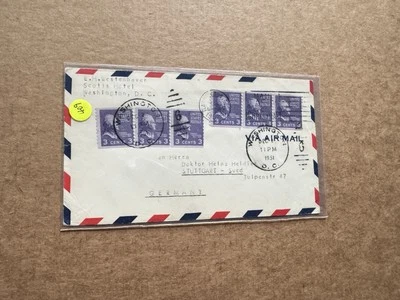 US 1951 Prexy Cover to Germany (409) +Franking Coil Stamp #842(6) +18C Intl Rate - Image 1 of 2