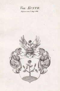 1820 Kunth Kunt Wappen Adel Coat Of Arms Heraldry Heraldik Copper Engraving - Picture 1 of 1
