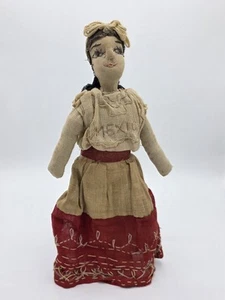 Vintage Komposition Souvenir Puppe Frau Mexiko Stoff Stoff Stofftier Mexikanisch Antik 11 Zoll - Bild 1 von 12