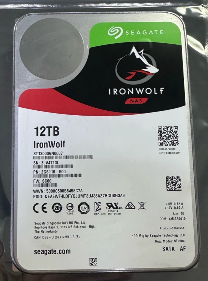Seagate IronWolf (ST12000VN0007) 12TB SATA NAS 3.5'' Hard Drive (SMART TESTED) - Image 1 of 1