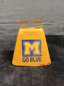 Vintage Metal Cow Bell Maze And Blue Michigan Wolverines 4.5x4.5x3” Old Farm - Picture 1 of 7