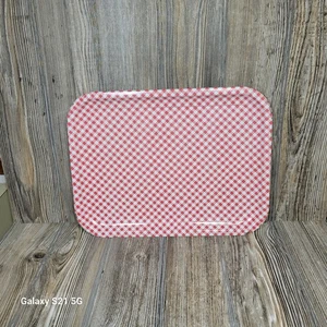 Vintage Gingham Check Tray, Red White Checked, Lap TV Tray, Country Decor - Picture 1 of 4