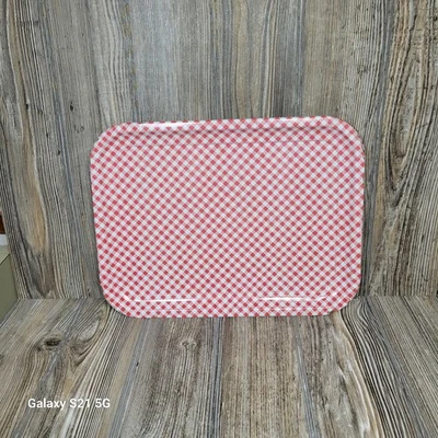 Vintage Gingham Check Tray, Red White Checked, Lap TV Tray, Country Decor - Image 1 of 4