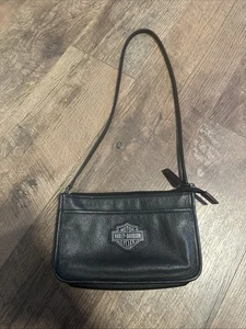 Vintage Harley-Davidson Handtasche Damen Schwarz Leder Schultertasche Mini Baguette - Bild 1 von 7