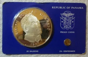 1976 PANAMA OFICIAL PROOF SILVER SET (2) - 20 BALBOA & 2-1/2 CENT "PILL" - 4 Oz - Picture 1 of 7