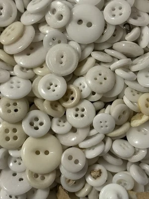 60 Antique Vintage White China Glass Mixed Buttons, 2 & 4 Hole - Image 1 of 4
