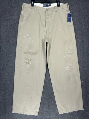 Polo Ralph Lauren Pants Mens 36x34 Khaki The Big Chino Baggy Distressed wide leg - Image 1 of 4