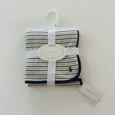 Manta Ralph Lauren Bebé Niño Gris Azul Rayas Nueva con Etiquetas Algodón Foto 1 de 4
