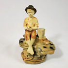 Weller Muskota Boy Fishing Flower Frog Figurine 1920 Vintage Art Pottery Signed