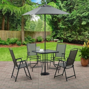 DINING SET PATIO OUTDOOR SET 6-Piece Umbrella 4 Chairs Table Gray - Picture 1 of 13