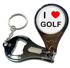 Golf I Love Heart Nail Clipper Bottle Opener Key Ring (63mm x 35mm) - Foto 1 di 3