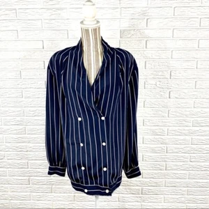 Blusa a Rayas De Colección La Chine Plus de Galinda Wang Azul Marino Blanco Talla Grande 24W - Imagen 1 de 6