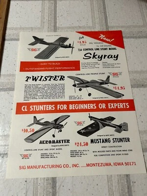 SIG MANUFACTURING 1/2A CONTROL LINE STUNT MOD HOBBY SHOP/DEALER NEW ITEM FLYER - Image 1 of 2