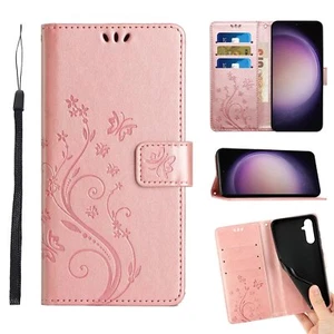 Embossed small butterfly pattern Flip Leather Wallet card Stand Cell Phones - Picture 1 of 15