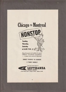 Vintage 1959 Chicago LUFTHANSA AIRLINES Magazine AD~Nonstop to MONTREAL - Picture 1 of 1