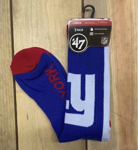 New York Giants Socks '47 Brand Duster Large Blue Men's 9-13 Women's 10-12 NWT Cover