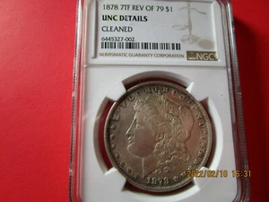 1878 7 TF Rev Of 79 Morgan Silver Dollar UNC Details Cleaned Free Shipping - Picture 1 of 2