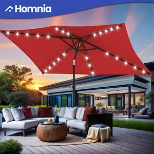 6.5 x 10 ft Patio Outdoor Market Umbrella Sun Shade Tilt Button w/ Solar Lights - Picture 1 of 11