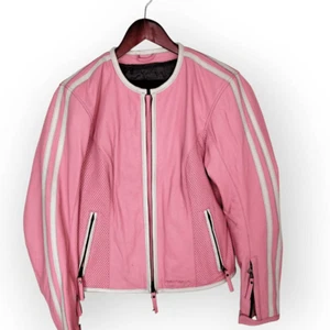 First Gear Womens Jacket Sz Small Petal Pink Faux Leather Pockets Biker Moto Y2K - Picture 1 of 16
