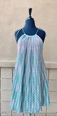 MISSONI Green Pink Gold Metallic Knit Trapeze A-Line Cocktail Mini Dress 40 = 4 - Image 1 of 4