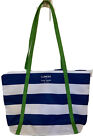Clinique x Kate Spade Shopping Shoulder Travel Tote Large Navy White Green Bag