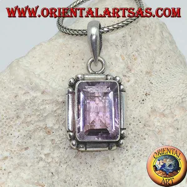 Ciondolo in Argento 925‰ splendida ametista su montatura semplice con palline - Immagine 1 di 1