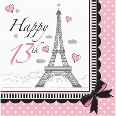 Party in Paris 13th Birthday Lunch Napkins Paper 18 Pack Girls Party Tableware - Image 1 of 2
