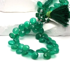 A++ Natural Green Onyx Faceted Pear Heart Shape Handmade Gemstone Beads 10Pcs - Picture 1 of 10