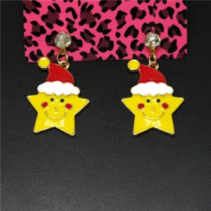 New Yellow Enamel Cute Nightcap Star Crystal Fashion Lady Women Stand Earrings - Picture 1 of 2