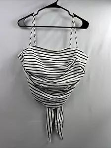 MIOU MUSE Top Womens Stripe Linen Blend Tie Back Black White Size Small - Picture 1 of 9