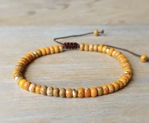 Natural Orange Jasper Stone Dainty Bracelet Orange Gemstone Bracelet Minimalist - Picture 1 of 3