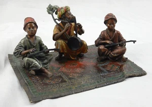 ANTIQUE AUSTRIAN COLD PAINTED ORIENTALIST BRONZE THE THREE MUSICIANS BY B.K - Bild 1 von 18