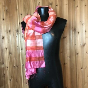Neu mit Etikett Brisas Schal - rosa & orange mit Fransen gestreift WEICH VIELSEITIG - Bild 1 von 9