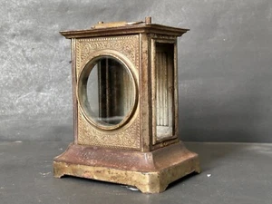 RARE OLD VINTAGE HANDMADE BRASS WORK RUSTIC IRON CARRIAG CLOCK CASE FRAME PARTS - Picture 1 of 15