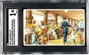 1888 N281 Scene Buchner con poliziotto mercato francese, New Orleans (SGC 1 PR) - Foto 1 di 2