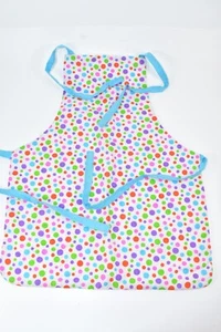 CHILDREN'S MUTI- COLOR  POLKA DOT'S LINED APRON WITH LIGHT BLUE TIES HANDMADE - Picture 1 of 3