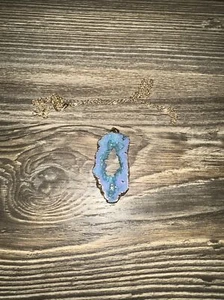 1pc Pendant Necklace Agate Quartz Geode Slice Amethyst Inlaid Gold Plated. New. - Picture 1 of 10