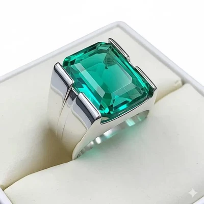 Anillo de plata esterlina 925 hecho a mano de plata verde esmeralda raro de 12 quilates para hombre Foto 1 de 4