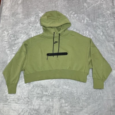 Sudadera con Capucha Nike Para Mujer Pequeña Verde Pullover Swoosh Deletrear Cremallera Bolsillo Recortado Foto 1 de 4