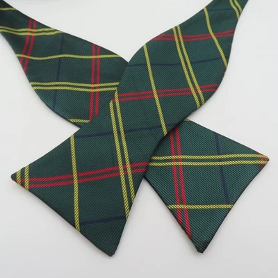 Pajarita PenSee verde azul amarillo a cuadros 2,5" de ancho con corbata de seda Foto 1 de 4