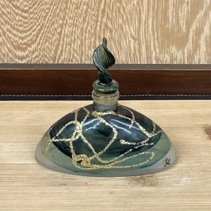 Vintage Perfume Bottle Glass, Green, Gold Etched Half Moon (289) - Foto 1 di 8