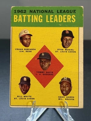 1963 Topps NL Leaders 1962 #1 Hank Aaron Frank Robinson Stan Musial Hof - pliegue Foto 1 de 2