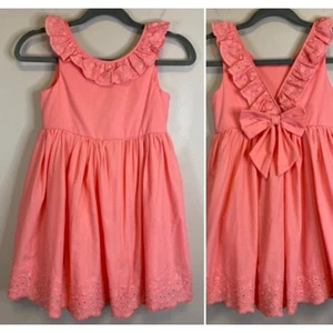TAHARI Coral Eyelet Bow Back Dress Girls Sz 7 Ruffled Pleated Lined Easter NWOT - Picture 1 of 15