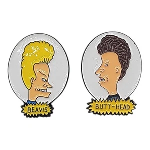 Beavis & Butthead 2 Pin Set Metal Hat Backpack Flair Enamel Pin Vintage Brooch - Picture 1 of 2