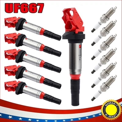 NEW 6X UF667 Ignition Coil + 6X LZFR6D11 Spark Plug For 2008-2013 BMW 128i 3.0L - Image 1 of 4