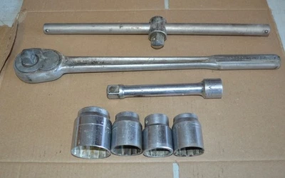 craftsman tool v series 3/4 drive ratchet ,extension & 3 socket , 1 Matco sock - Image 1 of 4