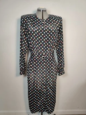 Antigo Vestido Midi Leslie Fay Anos 80 Polkadot Tamanho M Bolsos Secretário de Carreira - Imagem 1 de 4