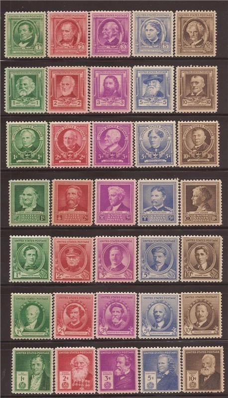 US Stamp 1940 Famous Americans 35 Stamp Complete Set VF MNH Scott #859-93 - Image 1 of 1